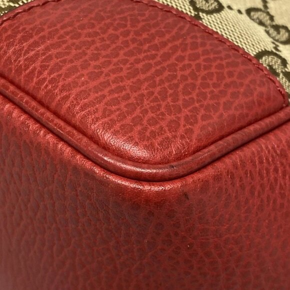 Auth GUCCI GG Pattern, Bree 449241 Dark Brown Beige Red Jacquard Leather Handbag - Picture 8 of 16